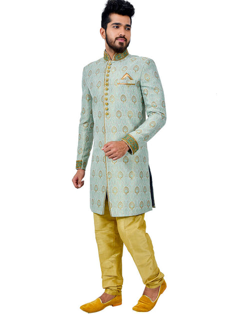 Multi Indo western Zari Brocade Silk Chudidaar Closure View