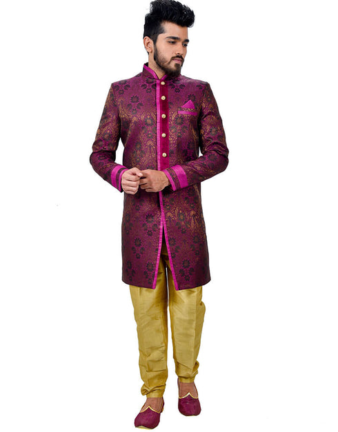 Neon Purple Indo western Zari Brocade Silk Chudidaar Closure View
