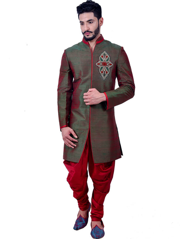 Deep Jungle Green Indo western Art Silk Dhoti