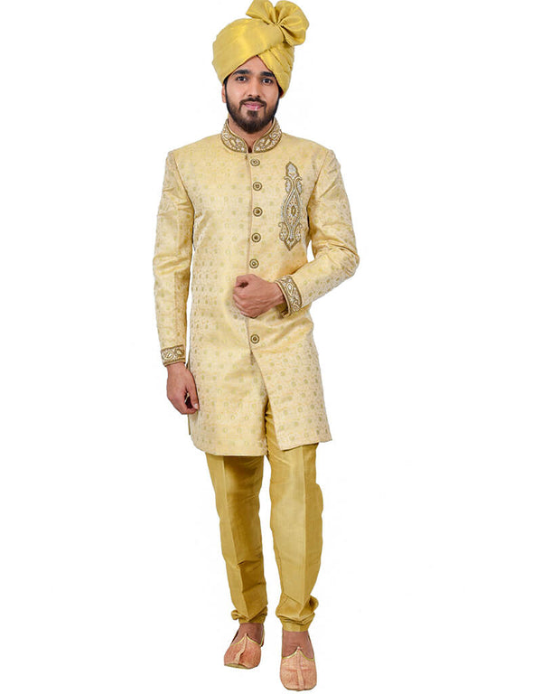 Golden Indo western Zari Brocade Silk Chudidaar