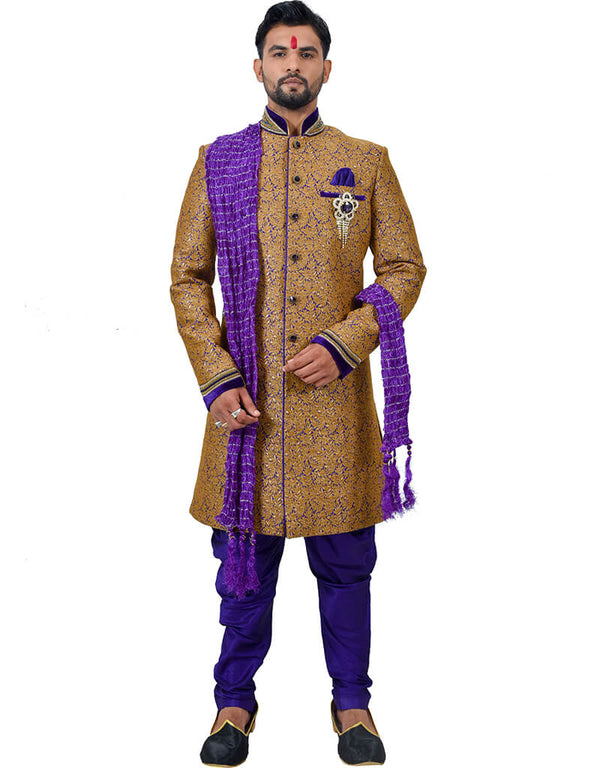 Camel Indo western Juti Brocade Silk Dhoti