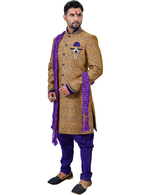 Camel Indo western Juti Brocade Silk Dhoti Closure View