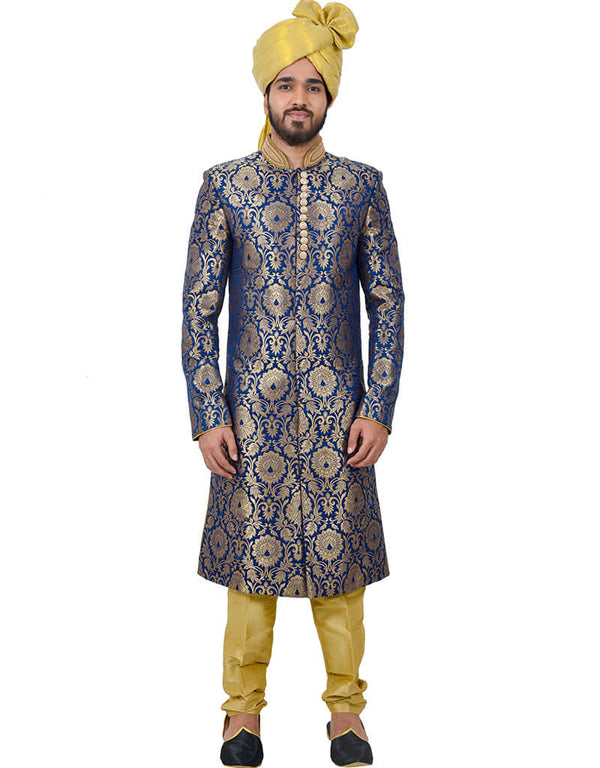 Blue Indo western Kinkhab Brocade Silk Chudidaar