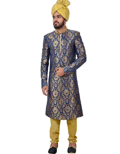 Blue Indo western Kinkhab Brocade Silk Chudidaar Closure View