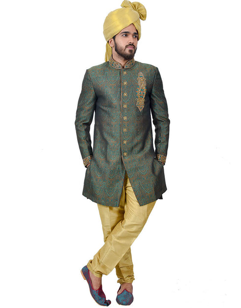 Deep Jungle Green Indo western Zari Brocade Silk Chudidaar