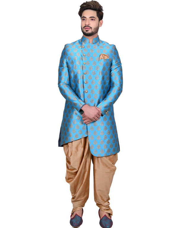 Tuquoise Blue Indo western Brocade Silk Dhoti