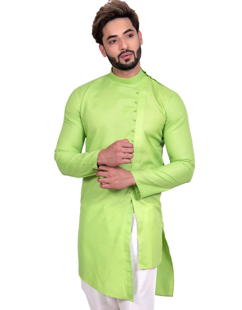 Spring Green Indo western Cool Cotton Chudidaar Closure View