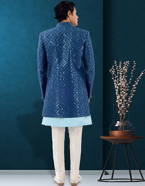 teal Kurta silk Jacket Closure View