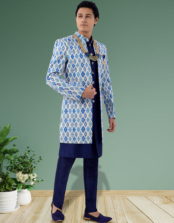 blue Kurta silk Jacket