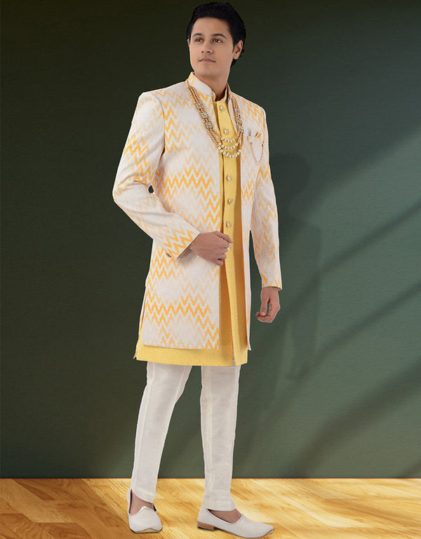white yellow Kurta silk Jacket