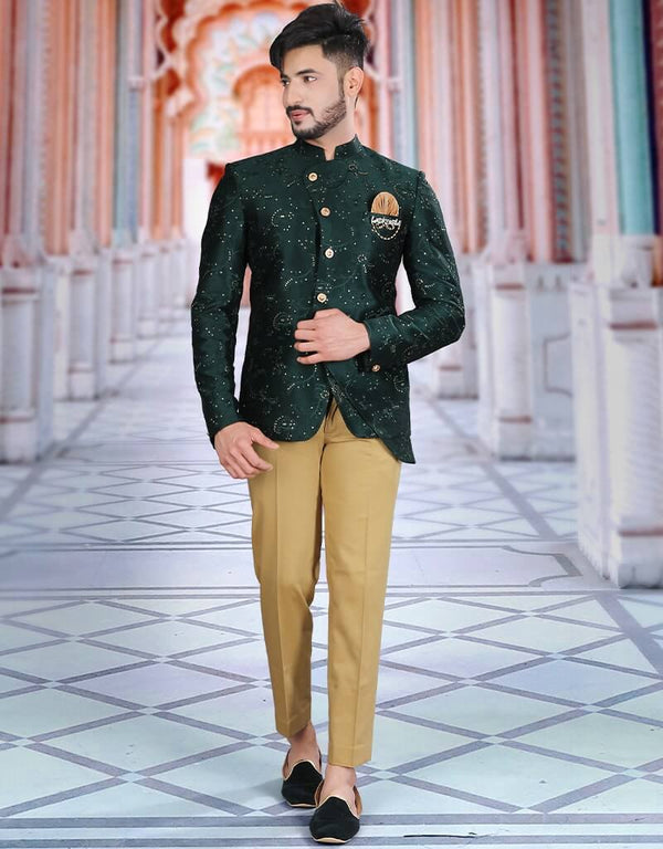 Bottle Green Jodhpuri Art work Silk Pant