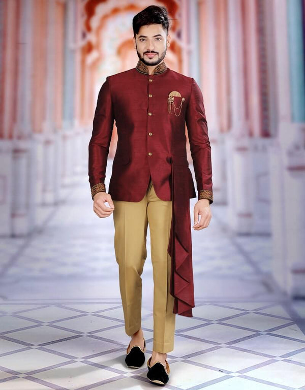 Maroon Jodhpuri Art work Silk Pant