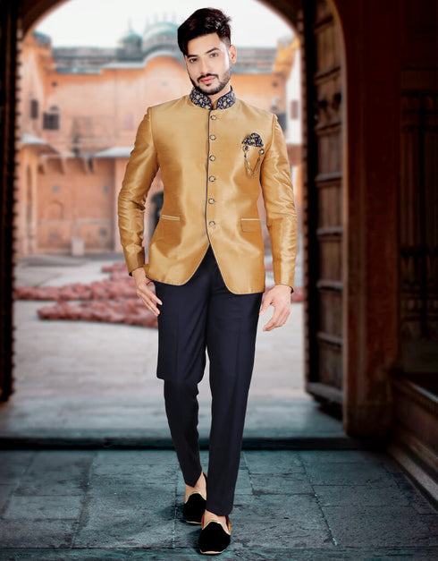 Golden Jodhpuri Art work Silk Pant