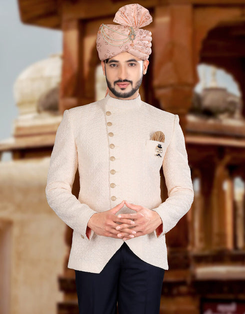 Light Peach Jodhpuri Art work Silk Pant Closure View