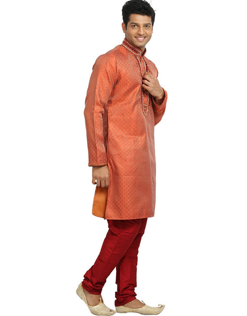 Coral Saffron Kurta Zari Brocade Chudidaar Closure View
