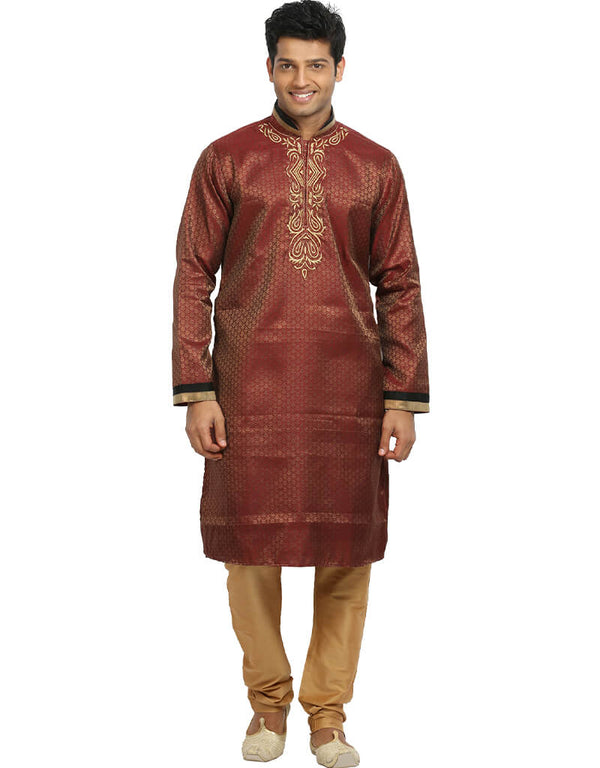 Rust Kurta Zari Brocade Chudidaar