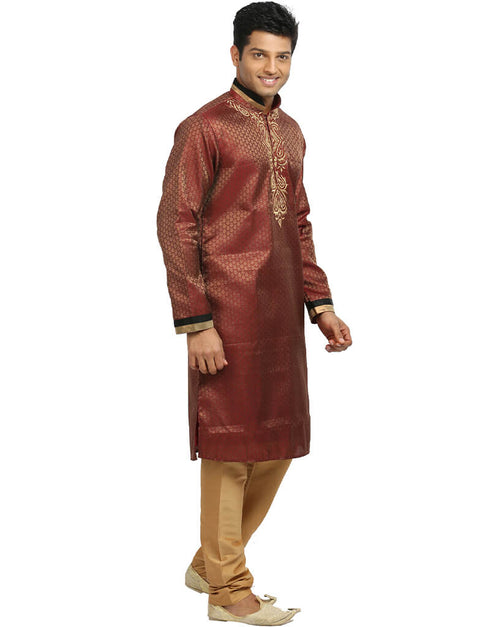 Rust Kurta Zari Brocade Chudidaar Closure View