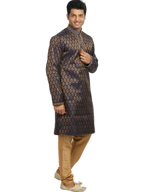 Cobalt Kurta Zari Brocade Chudidaar Closure View