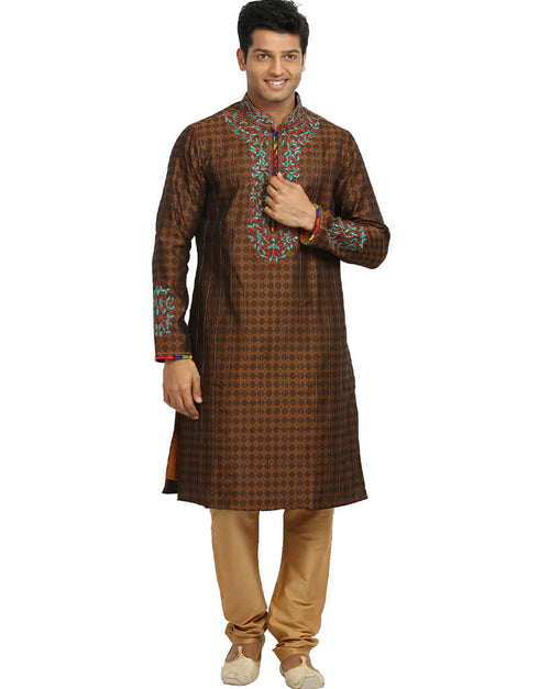 Coffee Kurta Kela Brocade Chudidaar