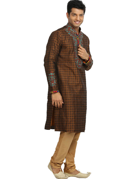 Coffee Kurta Kela Brocade Chudidaar Closure View