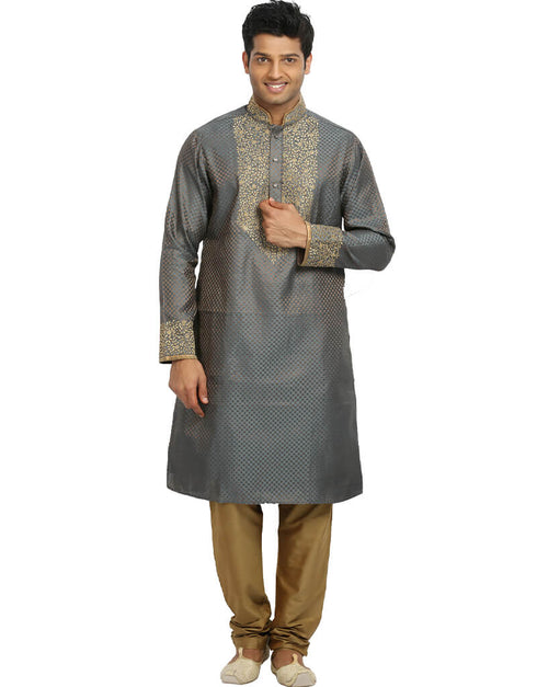 Smoke Grey Kurta Zari Brocade Chudidaar