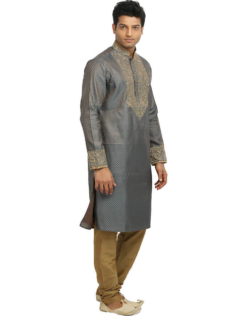 Smoke Grey Kurta Zari Brocade Chudidaar Closure View