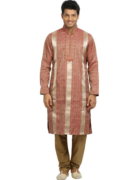 Salmon Kurta Kela Brocade Chudidaar