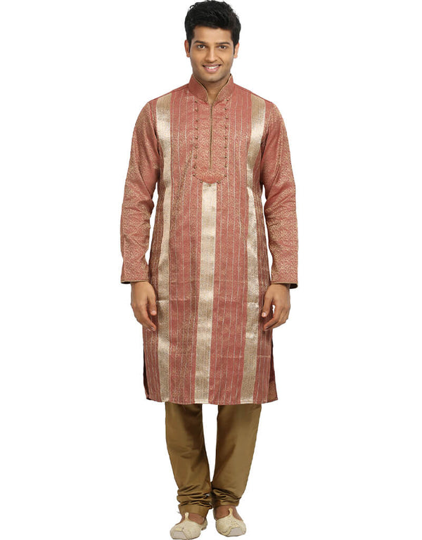 Salmon Kurta Kela Brocade Chudidaar