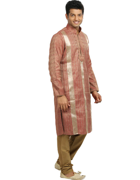 Salmon Kurta Kela Brocade Chudidaar Closure View