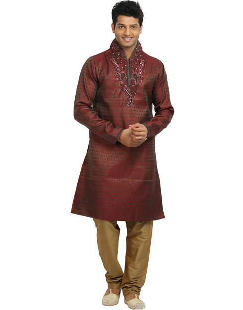 Firebrick Kurta Zari Brocade Chudidaar