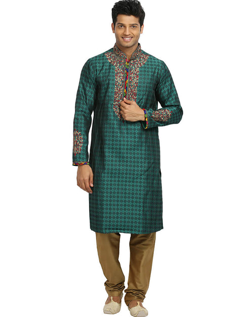 Teal Green Kurta Kela Brocade Chudidaar