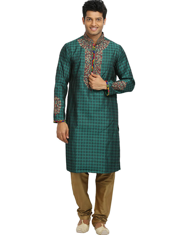 Teal Green Kurta Kela Brocade Chudidaar
