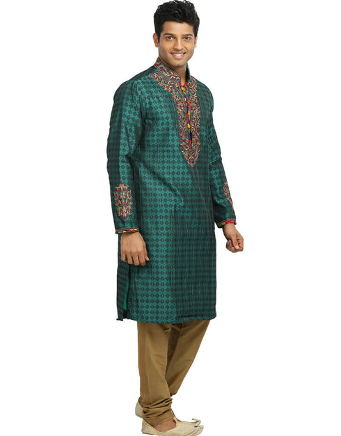 Teal Green Kurta Kela Brocade Chudidaar Closure View