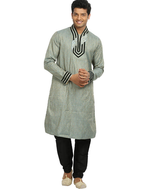Silver Grey Kurta Kela Brocade Chudidaar