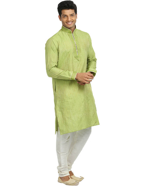 Light Green Kurta Cotton Silk Chudidaar Closure View