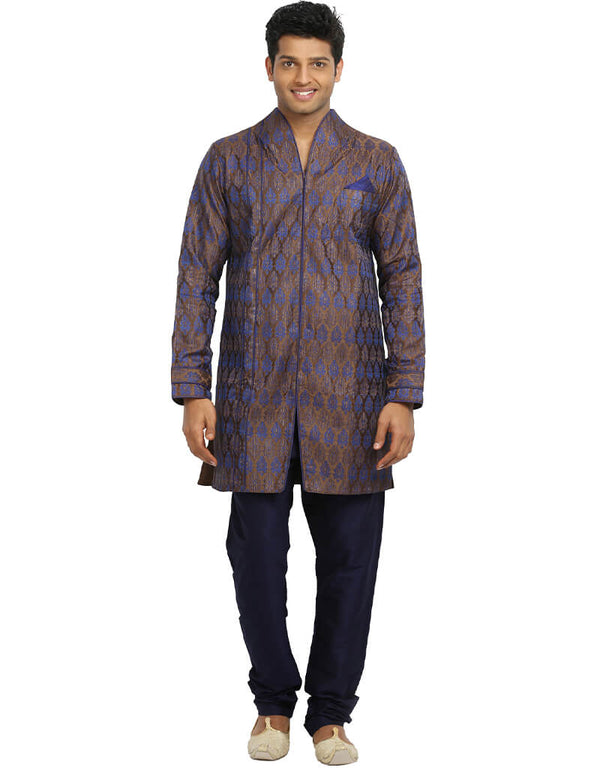 Chocolate Blue Kurta Kela Brocade Chudidaar