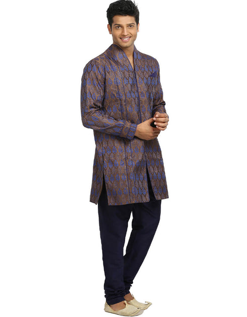 Chocolate Blue Kurta Kela Brocade Chudidaar Closure View