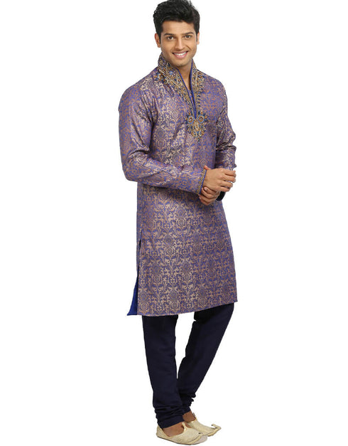 Tan With Blue Kurta Kela Brocade Chudidaar Closure View
