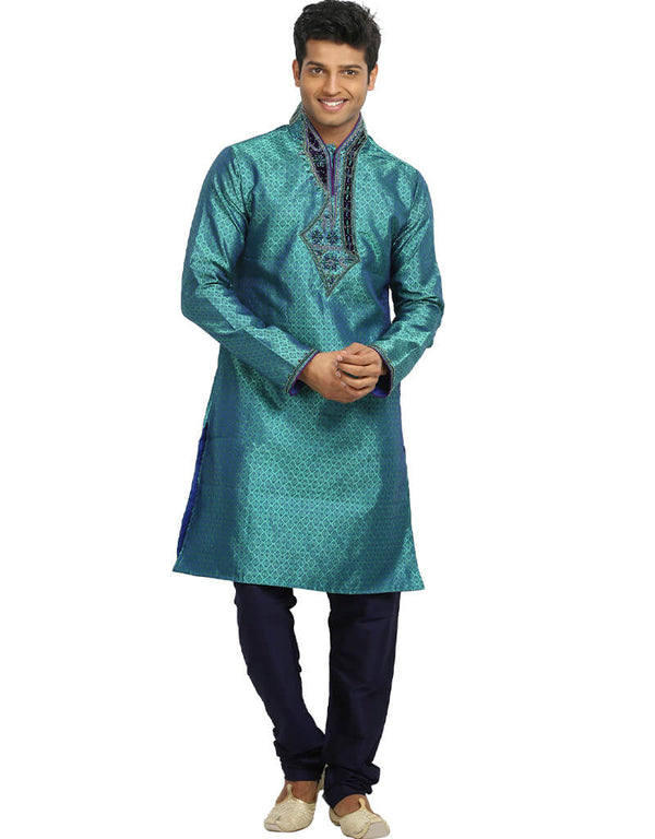 Turquoise Kurta Kela Brocade Chudidaar