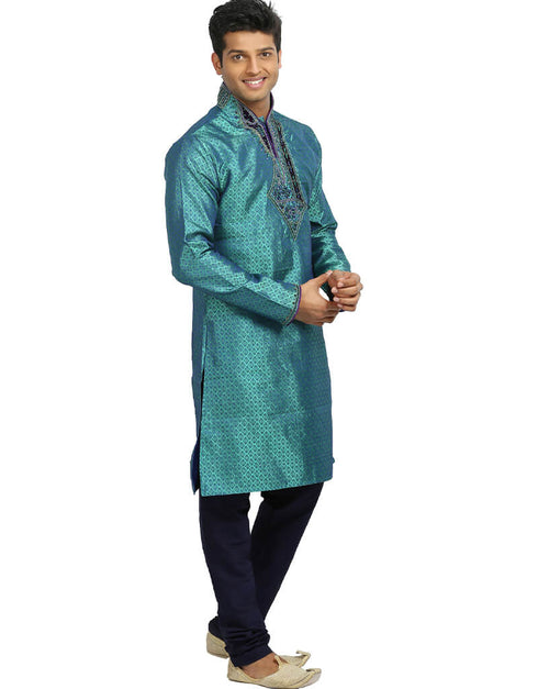 Turquoise Kurta Kela Brocade Chudidaar Closure View