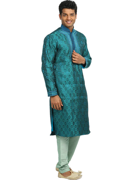Electric Blue Kurta Zari Brocade Chudidaar Closure View