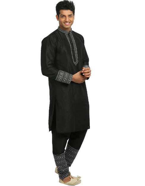 Black Kurta Art Silk Chudidaar Closure View