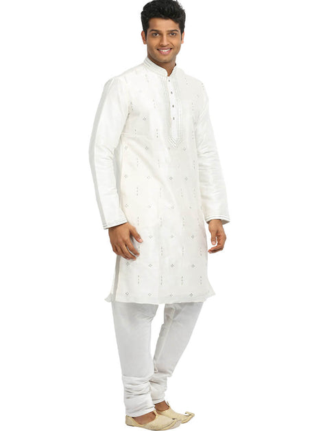 White Kurta Art Silk Chudidaar Closure View