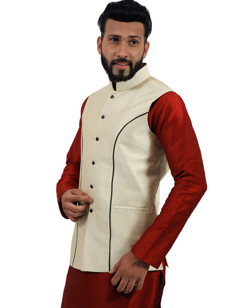 Cream Jacket Art Silk NA Closure View