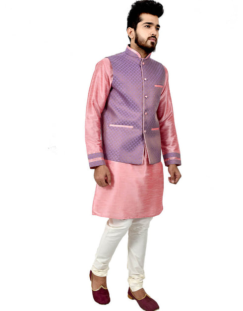 Cameo Pink Kurta Art Silk Chudidaar Closure View