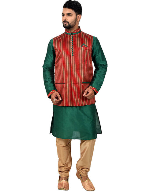 Green Kurta Art Silk Chudidaar Closure View