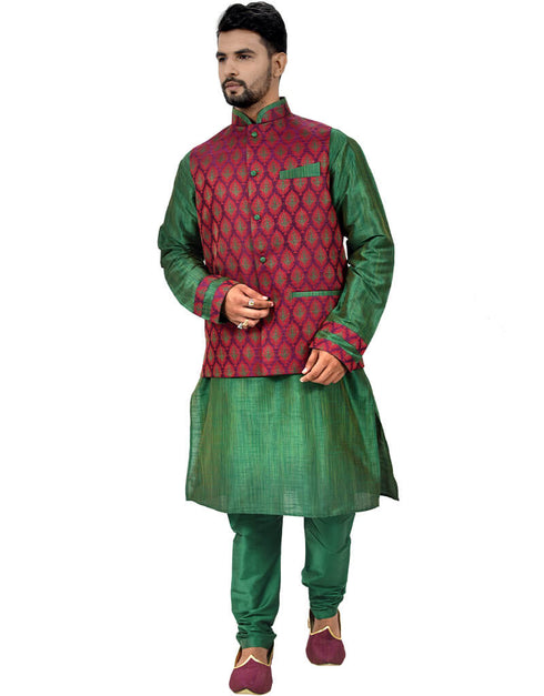 Green Kurta Ghiccha silk Chudidaar Closure View