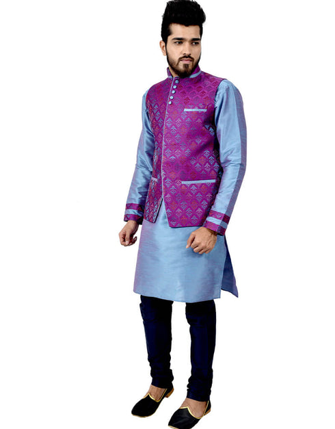 Little Boy Blue Kurta Art Silk Chudidaar Closure View
