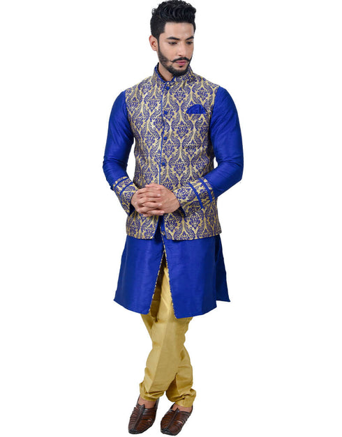 Mono Blue Kurta Art Silk Chudidaar Closure View