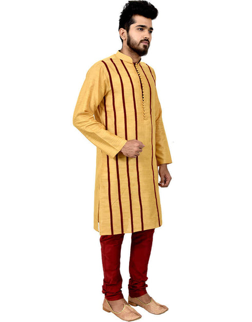 Golden Yellow Kurta Cottan Silk Chudidaar Closure View